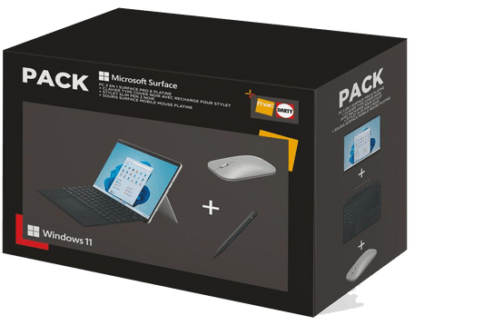 Pack complet Microsoft Surface Pro 8 avec clavier, stylet et souris.