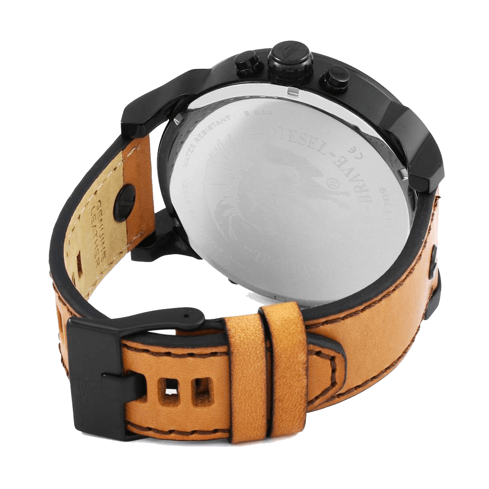 Montre Diesel The Daddy 2.0 dorée, style imposant avec bracelet en cuir et cadran noir XXL