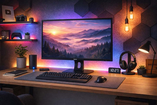 Bureau de travailleur indépendant équipé d'un écran PC déporté iiYAMA 24 pouces