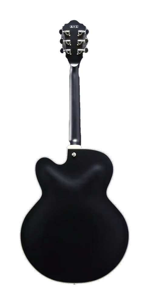 Dos de la guitare Ibanez AF75GBKF Black Flat montrant la finition noire mate – Un design élégant et intemporel.