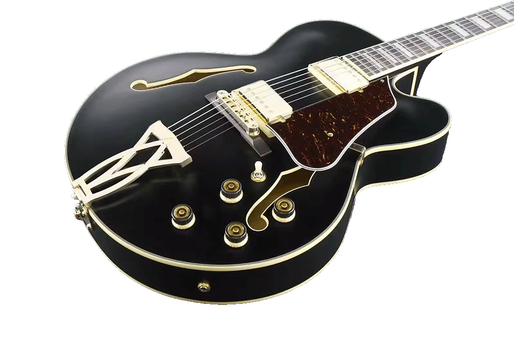 Zoom sur les micros humbuckers Classic Elite de l’Ibanez AF75GBKF – Un son chaud et dynamique, parfait pour le jazz et le blues.