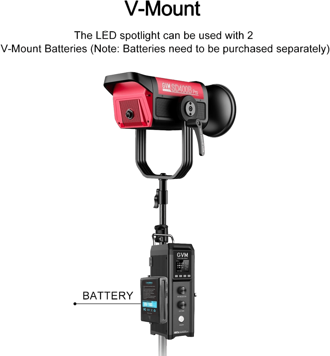 GVM Lampe vidéo LED 400 W, Pro 400B Bowens LED, la technique au top pour vos vidéos.