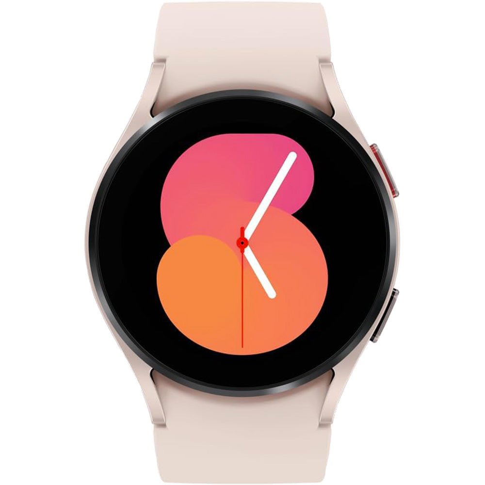 Montre connectée samsung galaxy watch 5 pink gold vu de face de son cadran de 40 mm