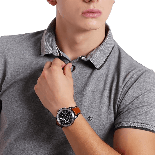 Bracelet en cuir marron de la montre Fossil Grant Chronographe FS5151