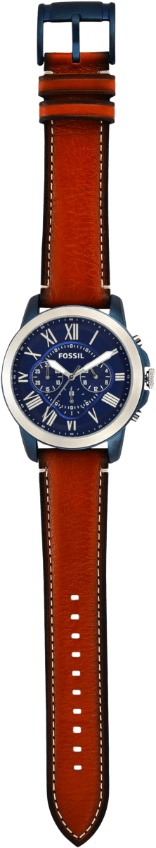 Gros plan sur le cadran bleu de la Fossil Grant FS5151 avec chiffres romains