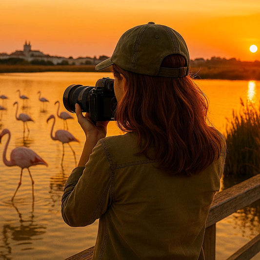 Une photographe prend des cliché de la Camargue avec son NIKON Z6II équipé de son objectif NIKKOR