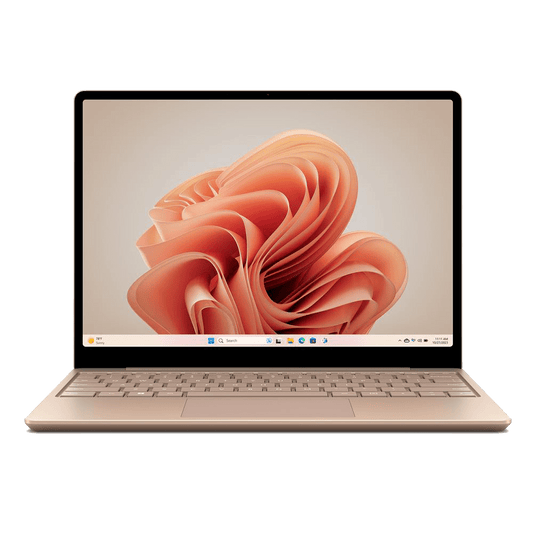 Surface Laptop Go avec son écran allumé, affichant une interface fluide sous Windows pour une utilisation intuitive
