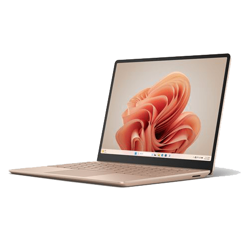 Microsoft Surface Laptop Go ouvert affichant son écran tactile PixelSense 12,4 pouces avec un design fin et élégant.