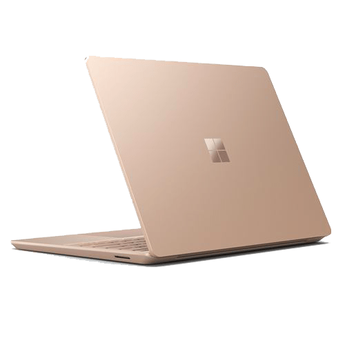 PC portable Microsoft Surface Laptop Go en position inclinée, révélant son design moderne et sa finition premium.