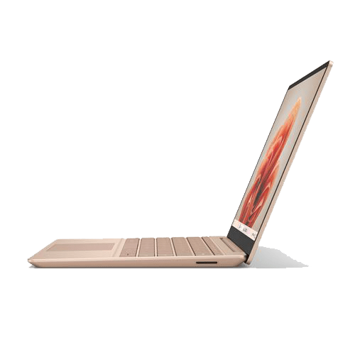 Vue latérale du Microsoft Surface Laptop Go montrant son profil ultra-léger et compact, idéal pour la mobilité.