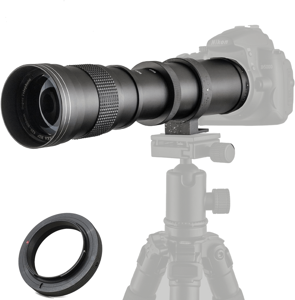 Téléobjectif 420-800mm monté sur un appareil Sony, prêt pour une session photo longue distance