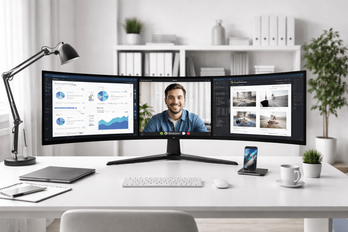 Sur performez en télétravail avec un multi-écrans en une seul dalle QLED de très haute définition