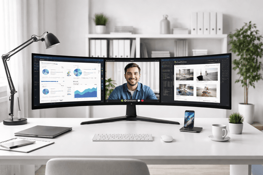 Sur performez en télétravail avec un multi-écrans en une seul dalle QLED de très haute définition