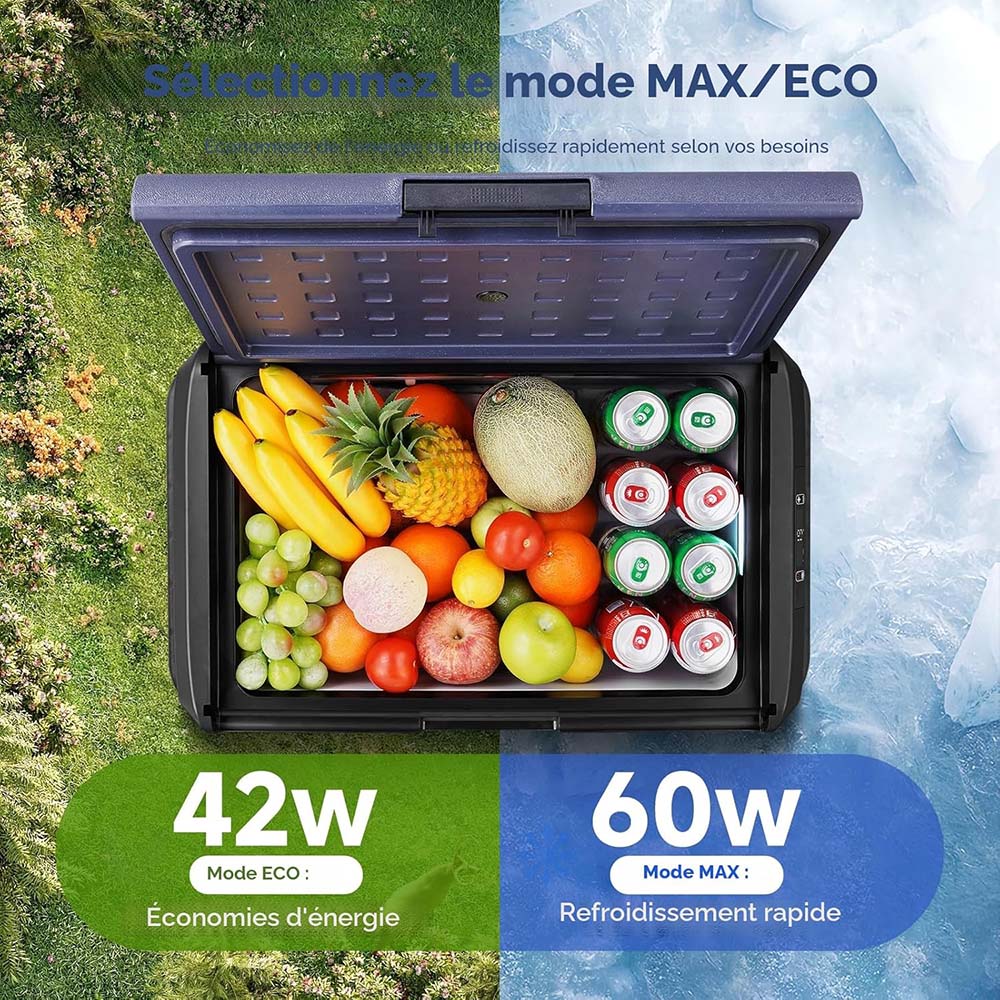 Glacière à compression AAOBOSI double zone de +20° à -20° avec puissance variable de 42w à 60w 