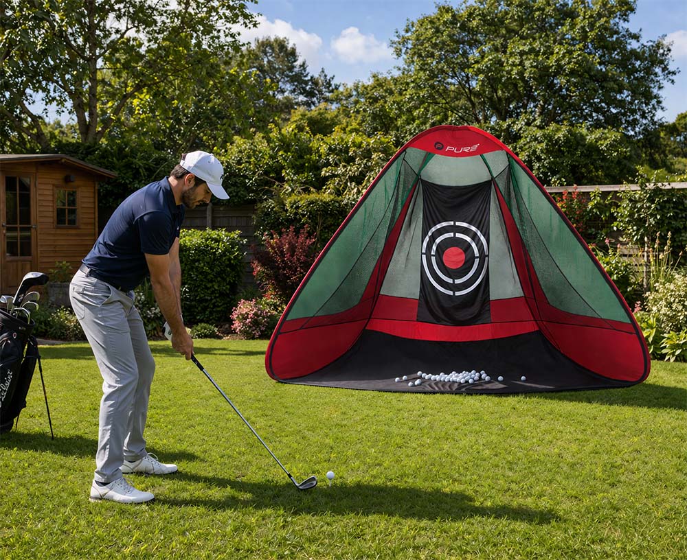Très pratique, en golf,  pour améliorer sa frappe depuis chez soi.