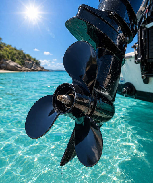 Hélice JOHNSON-OMC COBRA-EVINRUDE 9 1/4 x 11 montée sur un moteur de hors bord