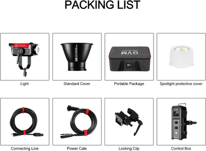 GVM Lampe vidéo LED 400 W, Pro 400B Bowens LED et ses différents accessoires.