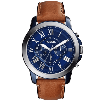 Montre Fossil Grant Chronographe FS5151 avec cadran bleu et bracelet en cuir