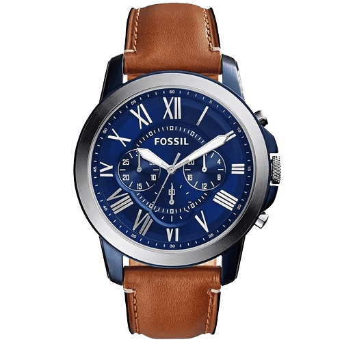 Montre Fossil Grant Chronographe FS5151 avec cadran bleu et bracelet en cuir