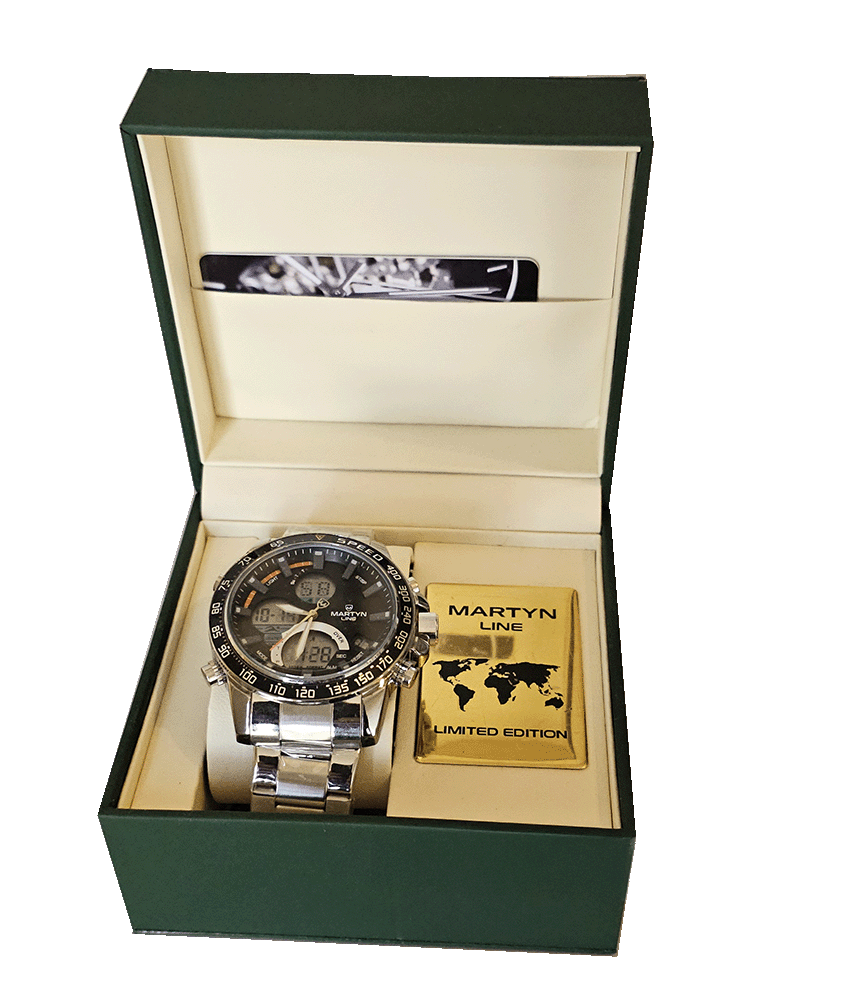 Montre MARTYN LINE Limited Edition en acier inoxydable avec affichage analogique et digital.