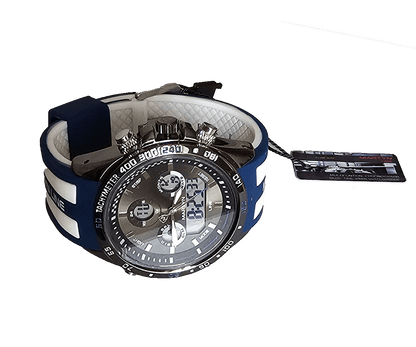 Montre sportive Martyn Line avec double affichage, tachymètre, chronomètre et bracelet en caoutchouc résistant.