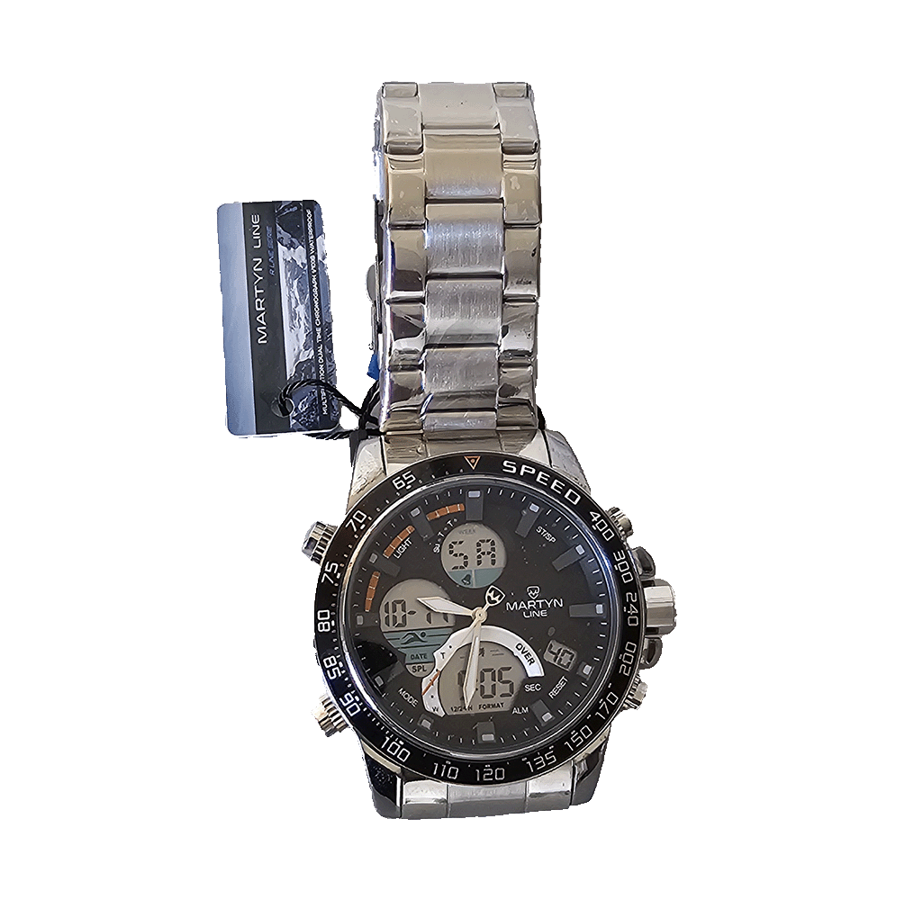 Élégante montre homme MARTYN LINE avec chronomètre, alarme et rétroéclairage LED.