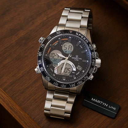 Élégante montre homme MARTYN LINE avec chronomètre, alarme et rétroéclairage LED.