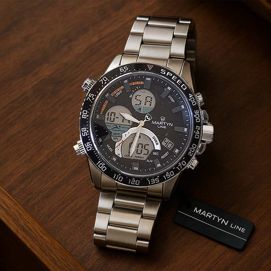 Élégante montre homme MARTYN LINE avec chronomètre, alarme et rétroéclairage LED.