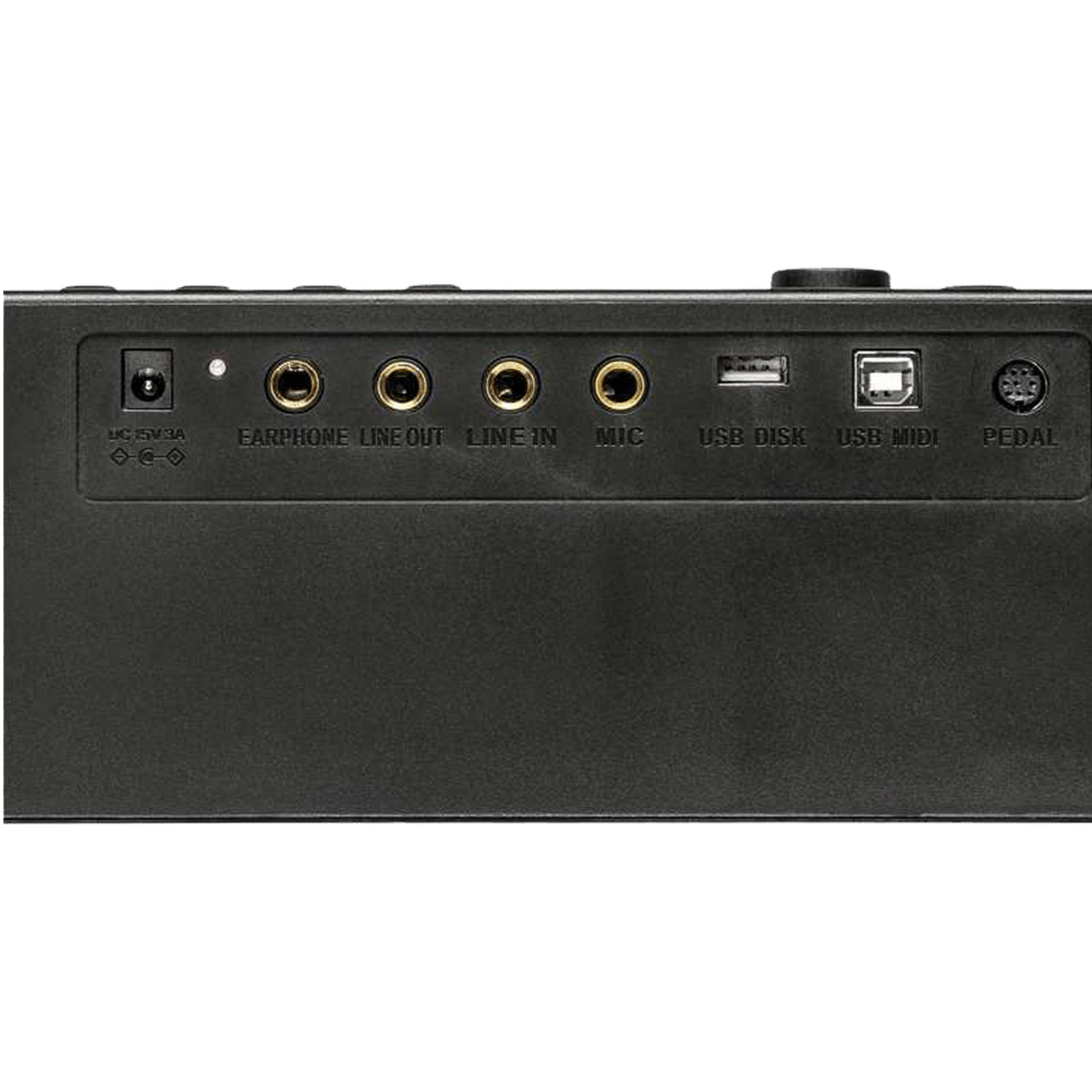 Sorties audio et connectiques MIDI/USB du Oqan QK88P – Une connectivité complète pour l’enregistrement et la production musicale.