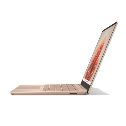 Vue latérale du Microsoft Surface Laptop Go montrant son profil ultra-léger et compact, idéal pour la mobilité.